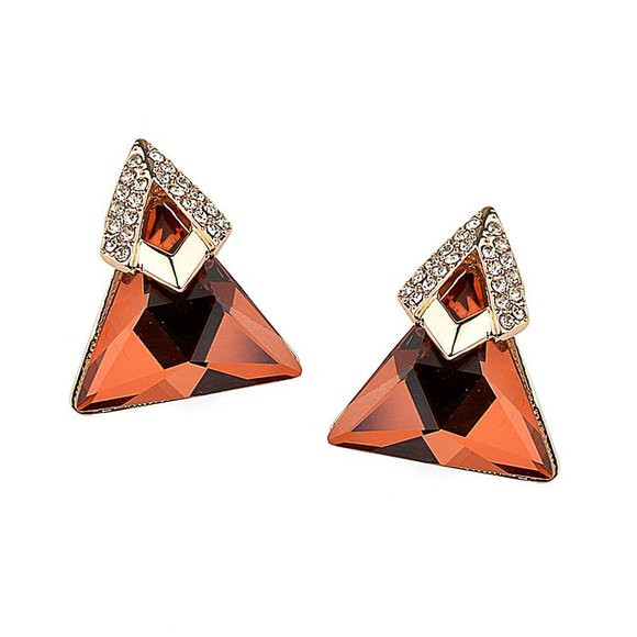 Triangle Shaped Red Brown Swarovsiki Element Crystal Leverback Stud Earrings - Picture 5 of 5